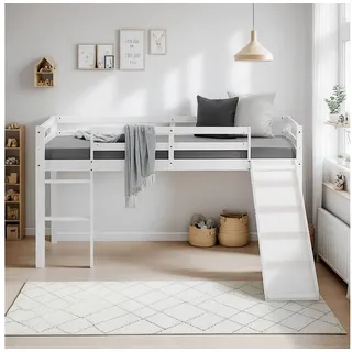 Homestyle4u Hochbett 90 x 200 cm Kiefer massiv lackiert Weiß