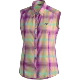 Funktionsbluse MAIER SPORTS "Paloma", Damen, Gr. 54, lavendel, 85% Polyester, 15% Viskose, Blusen Funktionsbluse, ärmellose Damen Bluse, sommerliches Blusen-Shirt, Karobluse, Reg. Fit