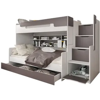 Deine Möbel 24 Etagenbett Harry 90/200 + 120/200 in Weiß + Grau , Weiß, Grau , Holzwerkstoff , Babymöbel & Kindermöbel, Kinderzimmer & Jugendzimmer, Stockbetten