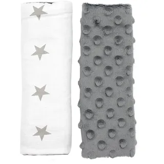 TupTam Kinder Auto Gurtschutz Gurtschoner 2er Pack, Farbe: Sterne Grau/Weiß