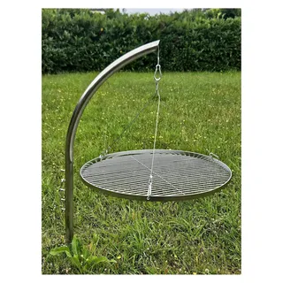 Schwenkgrill T210 – Grillgestell mit Erdspieß aus Edelstahl (3,5 cm Rohr) – inkl. 50 cm Edelstahl Grillrost – höhenverstellbar für Feuerstelle und Outdoor