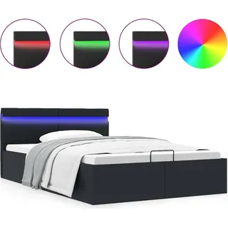 vidaXL Bett mit Bettkasten Hydraulisch LED Kunstleder 140x200 cm - Schwarz