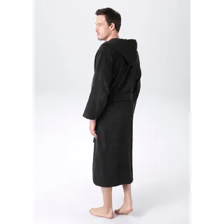 Unisex-Bademantel KANGAROOS "Cassidy, für Damen & Herren, Standardlänge & Überlänge" Gr. S, schwarz, L:130cm, Walkfrottee, Hausmäntel, Unisex-Bademantel, mit Taschen, Männer und Frauen, Baumwolle, Reise, Hotel, Sauna, S-3XL