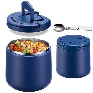 Itslife Thermobehälter für Essen 600ml, Warmhaltebehälter Essen Edelstahl mit Schnallendeckel und Löffel, Thermo Lunchbox Kinder Auslaufsicher, Essensbehälter für Picknick, Schulen und Büros, Blau