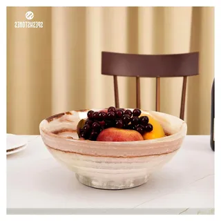 Marmor-Obstschale, 25,4 cm, weißer Onyx, handgefertigt, dekorative Servierschale für Obst und Snacks