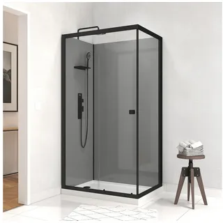 Marwell Komplettdusche rechts 110 x 215 cm Grau/Schwarz 5mm gehärtetes Glas