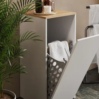 Vicco Badschrank Viktor, Weiß/Artisan, 40.2 x 88.2 cm mit Wäschkorb