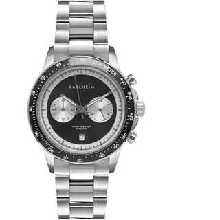Carlheim Men's Watches Aksel 4005 Silver Black Link Tachymeter