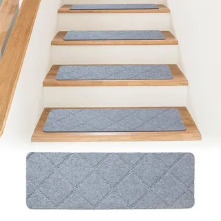 Bocguy 15 Stück Treppenstufen Matten, 55x19cm Stufenmatten Innen rutschfest, Selbstklebend Antirutschmatte Zuschneidbar Wiederverwendbar für Treppenschutz (Grau)