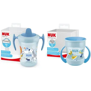 NUK Trainer Cup Trinklernbecher | mit weichem Trinkschnabel & ergonomischen Griffen | 6+ Monate | 230 ml | blaues Zebra & Mini Magic Cup Trinklernbecher | ab 6 Monaten | 160 ml | blauer Marienkäfer
