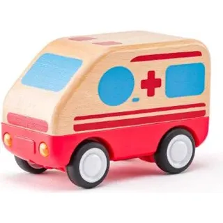 Woody Holz Krankenwagen Spielzeug mit Licht und Sound - 11 cm
