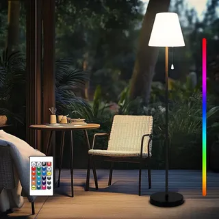 Solar Stehlampe Outdoor Stehlampe für Außen Garten, Kabellose Stehleuchte mit Lichtsensor, USB Aufladbar, RGB, für Terrassen Balkon Party Deko - Schwarz