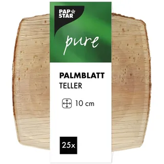 Papstar Palmblatt-Teller Quadrato, 25 Stück, 10 x 10 cm, Quadratisch, Einweggeschirr für Catering, Streetfood und Events