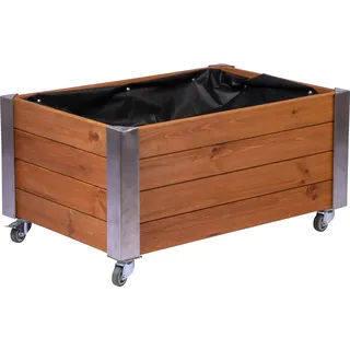 dobar® Hochbeet Rolfi | Rollbares Hochbeet mit Pflanzenvlies | Pflanzkasten aus Holz | 78 x 52 x 40,5 cm | Kiefer | braun