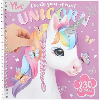 DEPESCHE 13750 Ylvi Create Your Special Unicorn - Dress Me Up Stickerbuch mit 24 Seiten Einhorn Motiven zum Verzieren, inkl. 11 Seiten Accessoire-Sticker