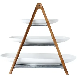 Villeroy & Boch - Artesano Original Etagere 4-Teilig, Spülmaschinenfest, Mikrowellensicher, Etagere 3-stöckig 3 Etagen Schiefer, Geschirr, Etagere für Essen, Premium Porzellan, Naturschiefer, Holz