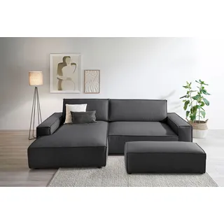 Home affaire Polsterecke »SHERWOOD XXL tief, L-Form, Schlaffunktion, Bigsofa, Cord, Leinenoptik« stellbar zum Schlafsofa (Krokodilverbinder), Cord, Leinenoptik, grau