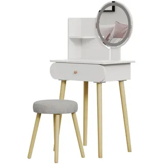 Vicco Schminktisch Edda, 60 cm mit LED-Spiegel und Hocker, Weiß - Weiß