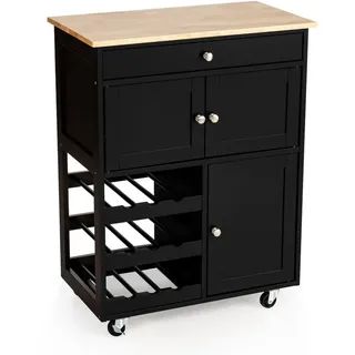 Costway Küchenwagen, Schwarz, Holz 67x37x87 cm, Esszimmer, Servierwagen