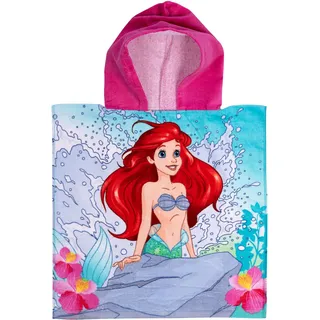 United Labels Disney Arielle Badeponcho für Mädchen, Bunt, 50 x 100 cm, 100% Baumwolle, Kinder Badehandtuch mit Kapuze, Handtuch Poncho