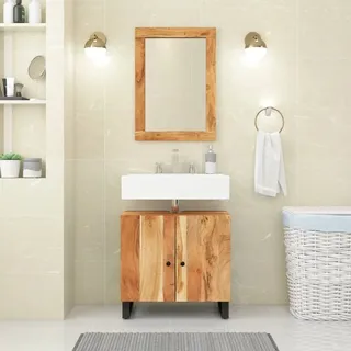 The Living Store Waschbeckenunterschrank Massivholz Akazie und Holzwerkstoff - Braun