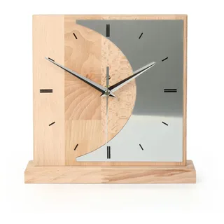 Kreative Feder Standuhr „Silvermoon“ aus Eichenholzholz – analoge Tischuhr ohne Tickgeräusche (leises Funkuhrwerk, Buche)