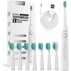 Seago elektrische Zahnbürste, Schallzahnbürste mit 40000VPM weißen Ihre Zähne in zwei Wochen, USB wiederaufladbar, mit persönlichen 5-Modi und 8-Köpfen(weiß)