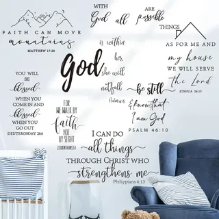 Runtoo Wandaufkleber mit Bibelvers, inspirierende Zitate, christliche religiöse Schrift, Wandaufkleber, Schlafzimmer, Wohnzimmer, Familie, Schriftzug, Wanddekoration