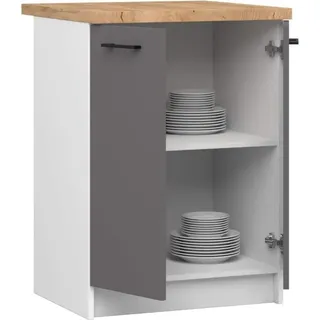 BDW Küchenschrank, Schrank Küche mit Arbeitsplatte, Tür, Schublade, Weiß/Grau - Weiß, Grau