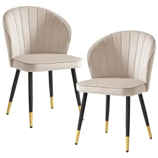 FineBuy Esszimmerstuhl 2er Set Samt Küchenstuhl mit Metallbeinen, Schalenstuhl Skandinavisches Design, Polsterstuhl mit Stoffbezug, Stuhl Gepolstert