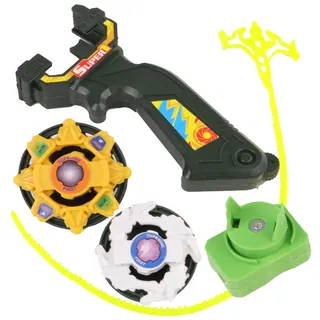 FLYPOP'S - 2 Kreisel mit Launcher Griff - Spielzeug für Kinder - 031781 - Gelb und Weiß - Kunststoff - Kinderspielzeug - Geschenk - 5,5 cm - ab 3 Jahren