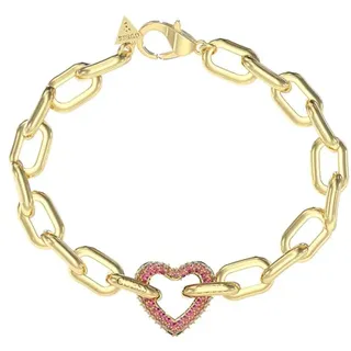 GUESS Armband Beloved Pave Heart Chain Bracelet S Yellow Gold / Pink