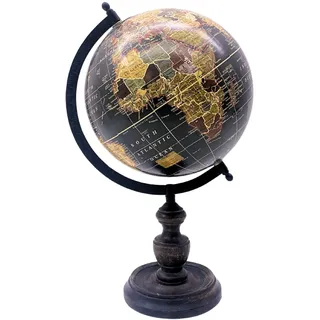 EXERZ 13cm Antiker Globus mit Holzsockel, Englische Karte, Schwarz