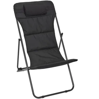 HOME DECO FACTORY, HD7255, klappbarer Liegestuhl Corfu Black, ergonomisches Design, optimaler Komfort, einfacher Transport, wetterbeständig, ideal für Gartenterrasse, Strand, 82 x 56 x 93 cm, schwarz