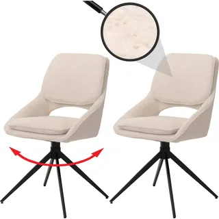 2er-Set Esszimmerstuhl HWC-N73, Küchenstuhl, drehbar Auto-Return, Stoff/Textil Boucle (540g/m2) creme - Beige