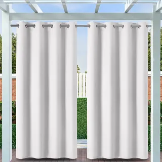 Clothink Outdoor Vorhang Ösen 132x275cm Grau-Weiß Anti-Verblassen Winterschutz Windschutz Sonnenschutz Sichtschutz Wetterfest,Senkrechtmarkise Vertikalmarkise Terrasse Balkon Pergola