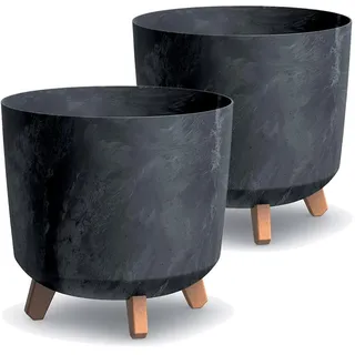 Tymar Übertöpfe groß mit Füßen, Blumenübertopf, Blumentopf Gross, Blumenkübel matt, Pflanzkübel für Außen und Innen ((2pack) Beton Anthrazit ; Höhe 28,5 cm/ø 30 cm)