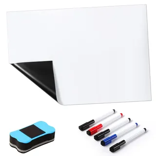 Blendura A3 Magnetische Whiteboard-Folie, Magnettafel für Kühlschrank mit 5 Stiften und Schwamm, DIY Magnetisches für Schule, Büro und Zuhause