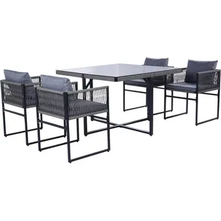 Gartenset Sitzgruppe Gartenmöbel Set Cube Essgruppe Rope Outdoor Möbel Grau - Grau, Schwarz
