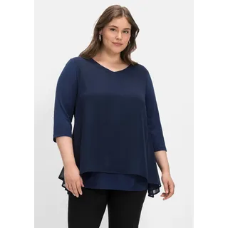 Sheego 3/4-Arm-Shirt »Blusenshirt mit Chiffon-Oberteil«, mit Chiffon-Oberteil, blau