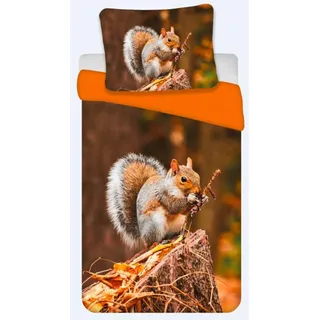 BrandMac Bettwäsche Set mit Eichhörnchen 135 x 200 cm 80 x 80 cm 100% Baumwolle