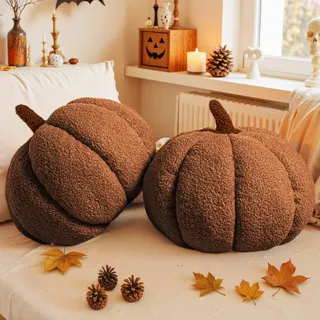 Lanpn 2 Stück Herbst kürbis Kissen, Halloween Deko Kürbis Dekokissen 3D Kürbisoptik Kürbiskissen für Sofa Couch Schlafzimmer Thanksgiving Herbst Dekoration (Braun, 36x26 cm)