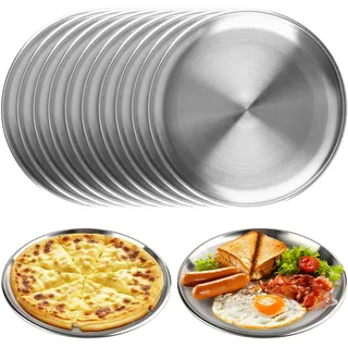 MOKIDO 6 Stück Edelstahl Teller Ø 20cm, Edelstahl Platten, Camping Teller | Metall Camping Geschirr Set, Robust – Rundes Speiseteller für Outdoor, Picknick, Party & Küche – Spülmaschinenfest & Rostfrei