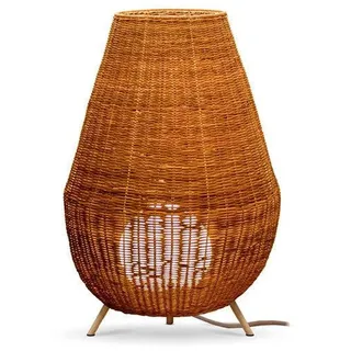 Tischlampe außen tragbar Rattan LED Akku IP54 72 cm Dimmer Fernbedienung Leuchte