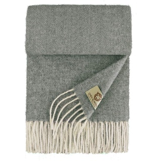 Linen & Cotton Hochwertiger Warmer Schal Wollschal Classico für Damen Herren - 100% Weicher Merino Wolle, Dunkelgrau/Grau (45 x 200cm) Tuch, Halstuch, Winterschal, Übergangsschal, Stola, Langschal