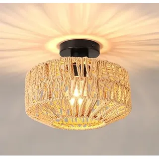 BRAVECOW boho lampenschirm,lampenschirm rattan,boho deckenlampe wohnzimmer,E27 Bambus Deckenlampe,Boho Korb Lampe,rattan deckenlampe, für wohnzimmer, küche,Schlafzimmer