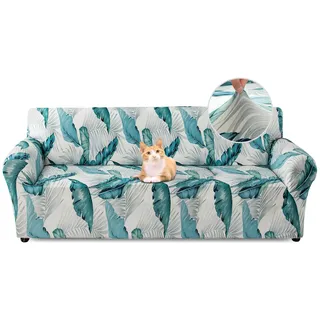 Jaotto Sofabezug 3 Sitzer Elastischer Stretch Spandex Sofa Überwürfe Sofahusse Antirutsch Waschbar Sofaschoner Couchbezug für Sofa mit Armlehne,Weiße Blätter