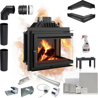 Kamineinsatz Gusseisen KRATKI SIMPLE rechts 8 kW Ø 200 - Schwarz