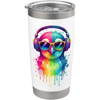Pinguin trägt Kopfhörer und Sonnenbrille EDM Rave Design Doppelwandiger Edelstahl-Thermobecher