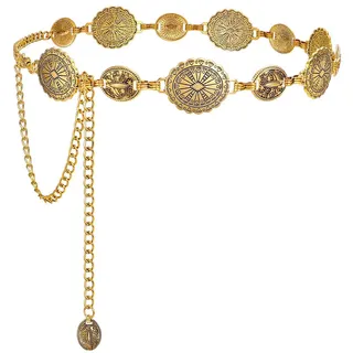 Spetsbst Taillenkette Verstellbarer, Kettengürtel Damen Gürtel Mode Taillengürtel, Metall Taillenkettengürtel Bundkette für Kleider Jeans (Ovales Relief-Gold)